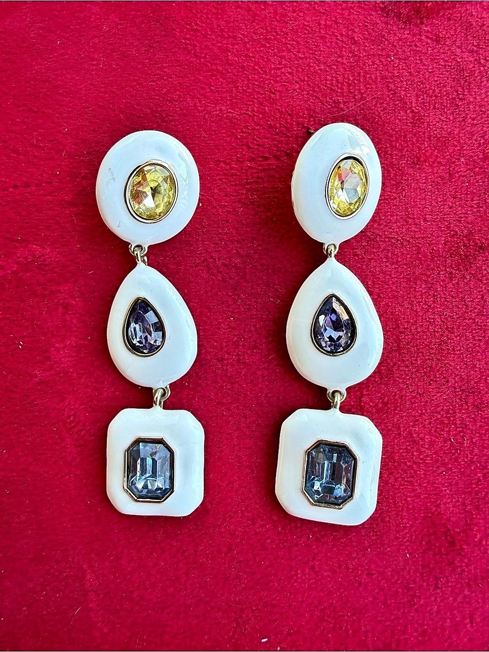 Anthropologie Resin Crystal Drop Earrings in White & Blue
